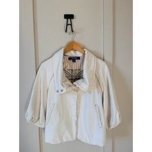 Anthropologie  Womens Cream Cotton Puff Sleeve Cropped Funnel Neck Jacket M